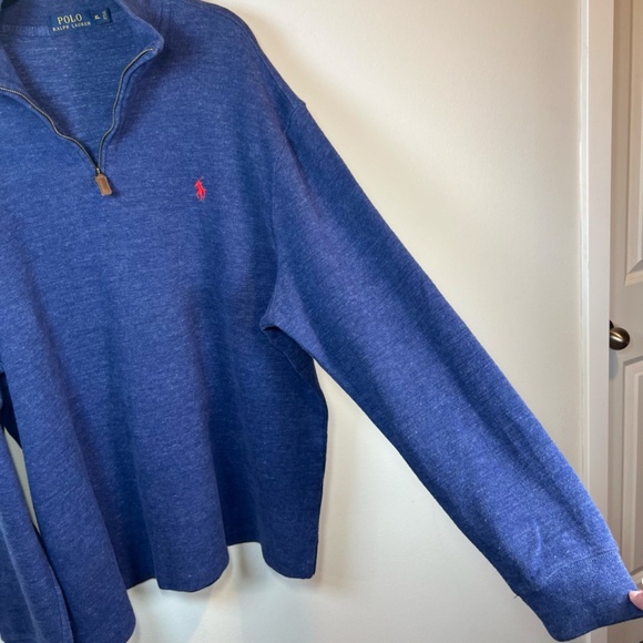Polo Ralph Lauren Men's Quarter Zip Pullover Sweater Blue Heather Red Pony Sz XL - Picture 6 of 13